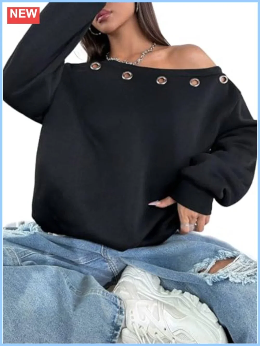 Off The Shoulder Sweatshirt Oversized Long Sleeve Cozy Pullover